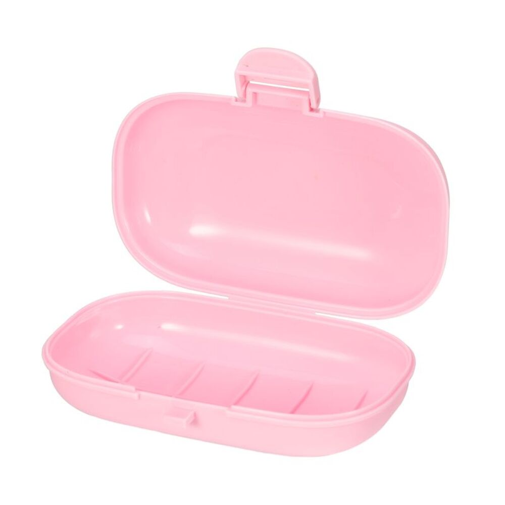 Portable Soap Dish Box Soap Bar Holder for Camping Outdoor with Cover Pink